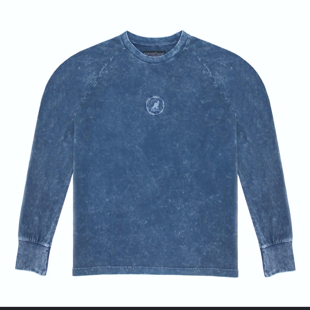 NWT Kangol Acid Wash Denim Long Sleeve Shirt Center Logo